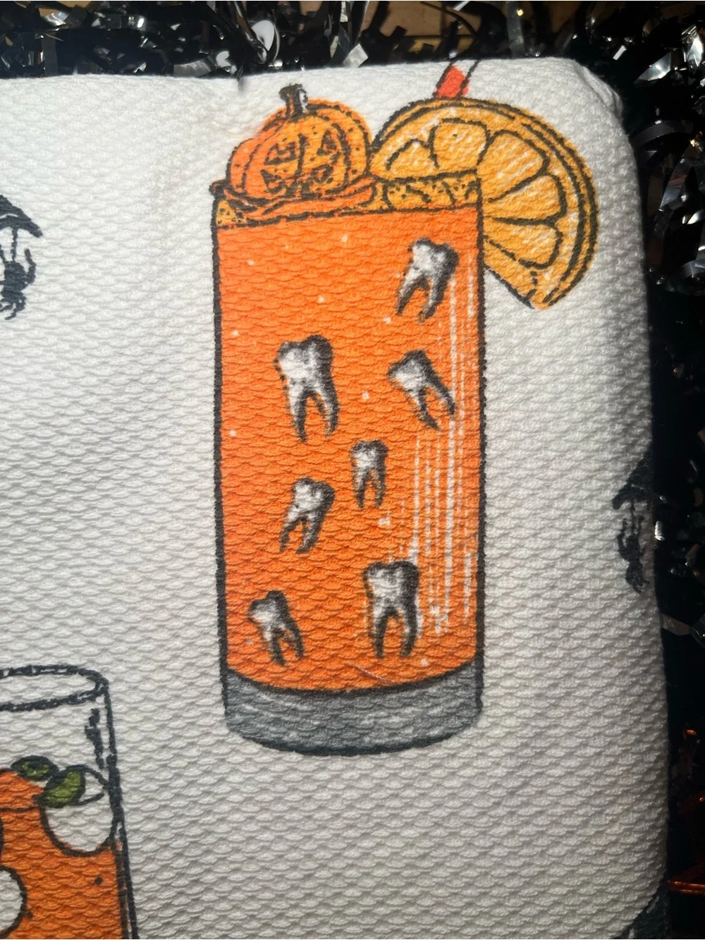 3 Spooky Halloween Cocktails Kitchen Towels Spider Webs Eyeballs Bone Martini